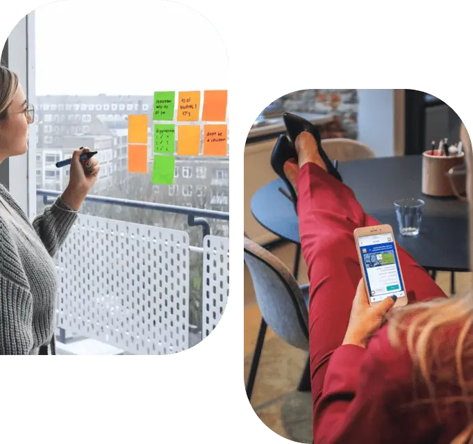 Two professionals focused on their work in individual office settings